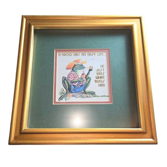 "A Frog Has An Easy Life.." Professionally Framed & Matted Frog Art 9.5"X9.5"X1" - Picture 1 of 8
